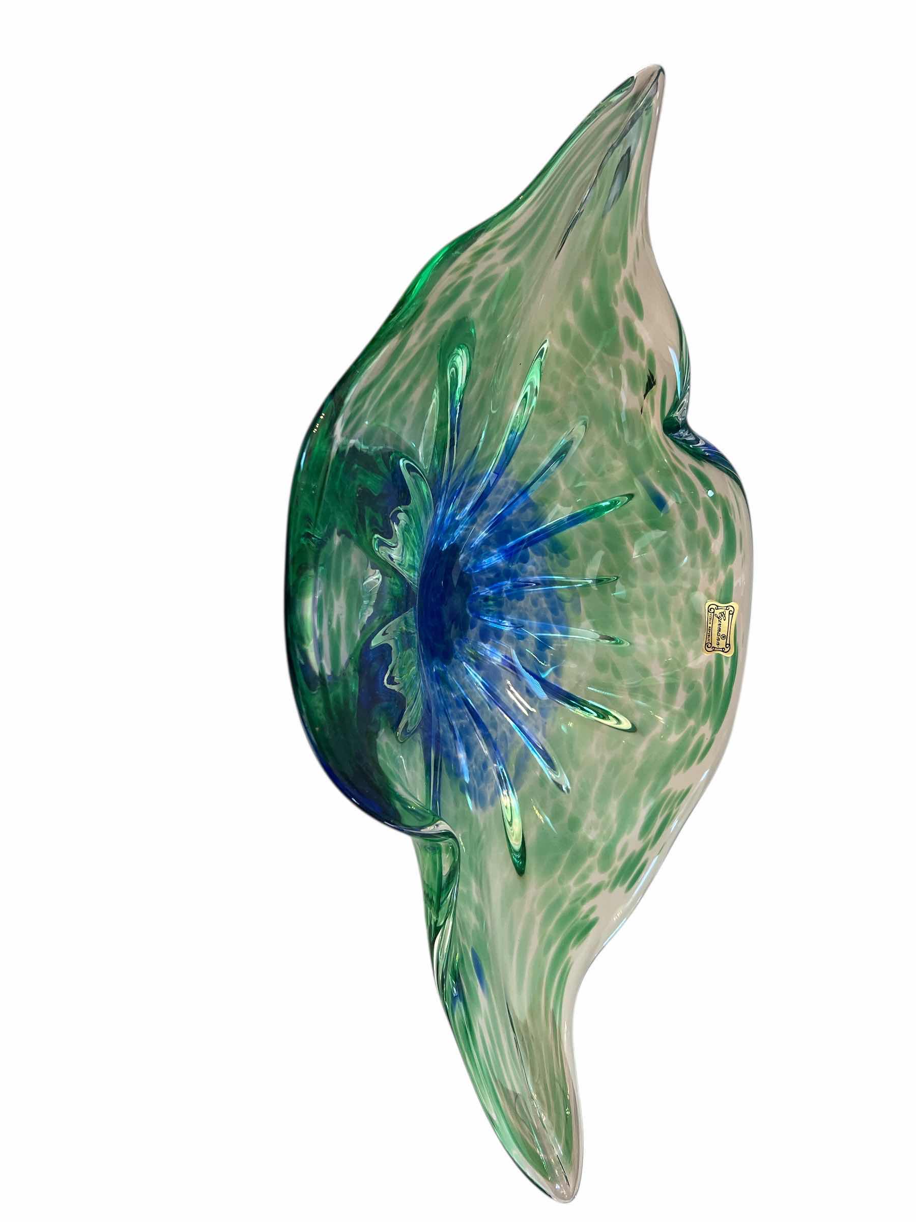 Photo 1 of EGERMAN CZECH  ART GLASS BOWL - BLUE AND GREEN 15”