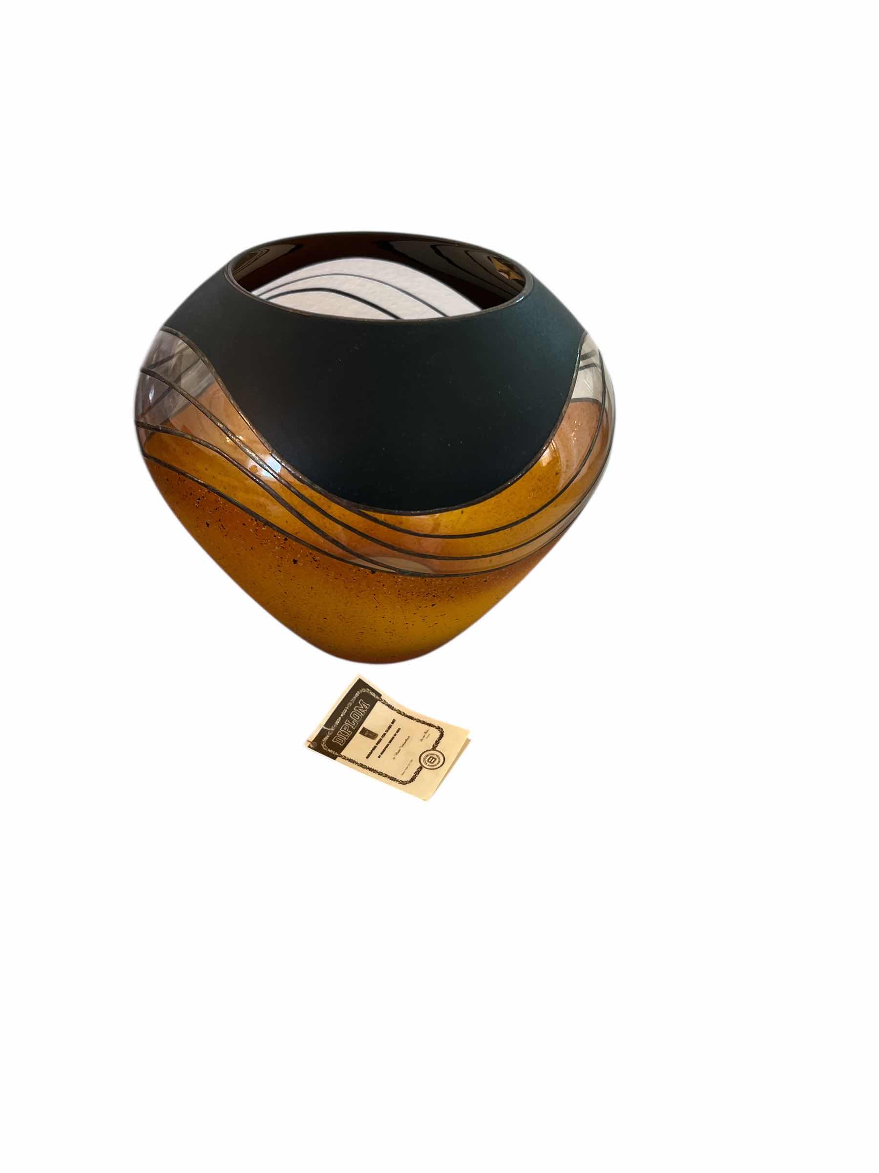 Photo 1 of DIFLOM ART GLASS - 7” - AMBER AND BLACK - SIGNED BY ARTIST - WITH COA