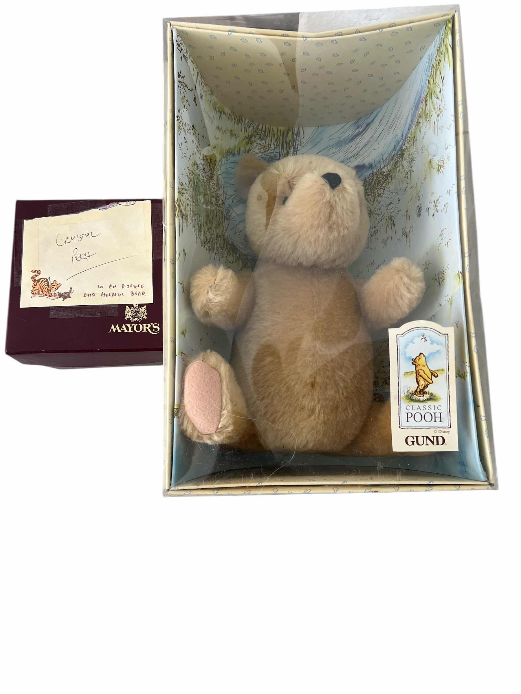 Photo 1 of LOT OF POOH BEARS - MAYORS CRYSTAL POOH AND GUND 12” POOH TEDDY BEAR