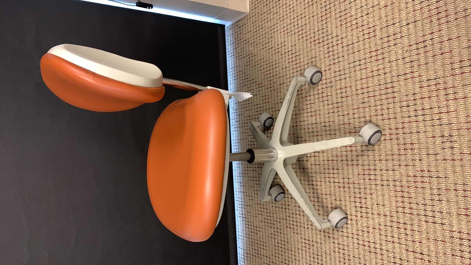 Photo 2 of PELTIN & CRANE ADJUSTABLE ORANGE LEATHER DENTAL ASSISTANT CHAIR