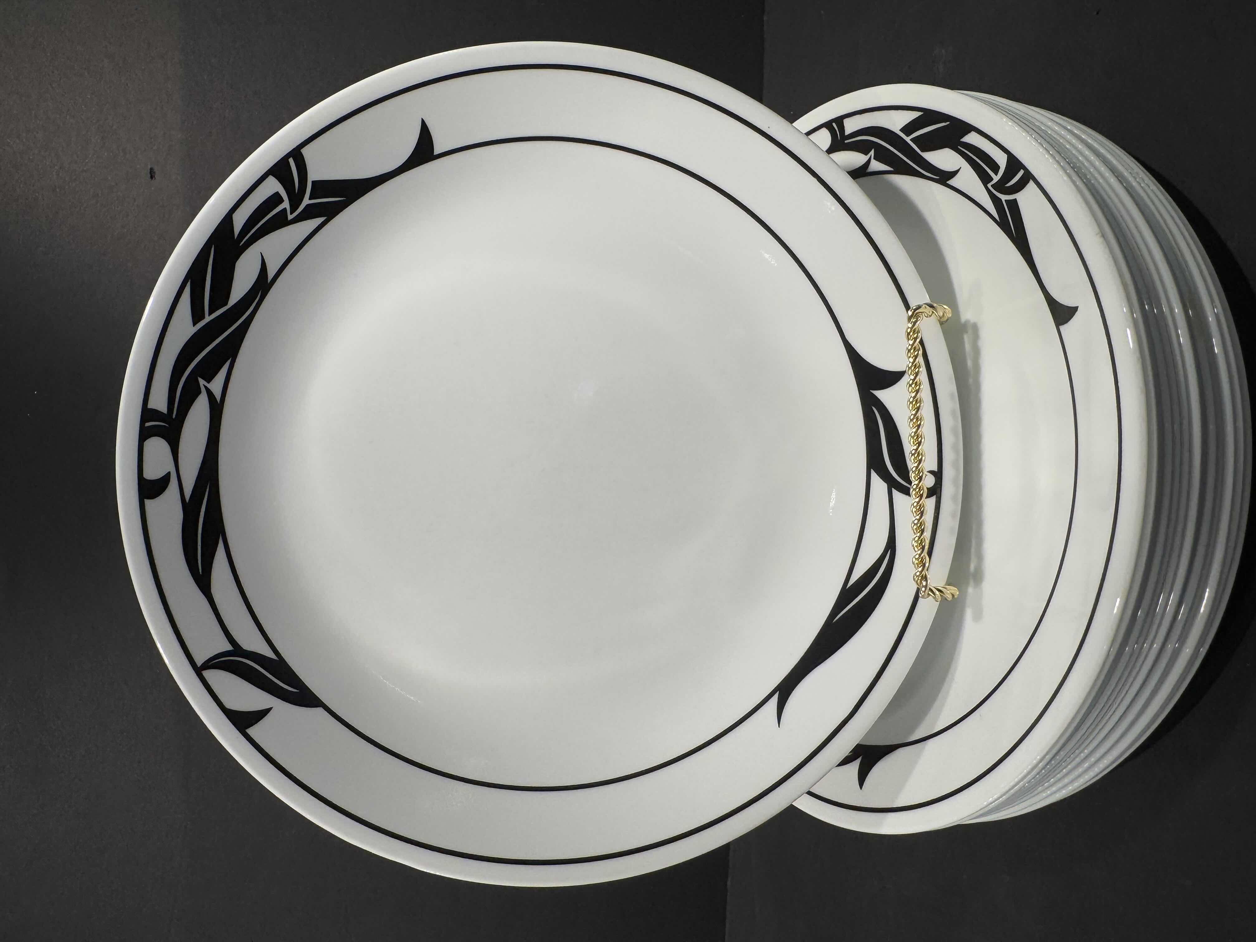 Photo 1 of 14- 10” DINNER PLATES, CORELLE LYRICS BLACK AND WHITE DINNERWARE