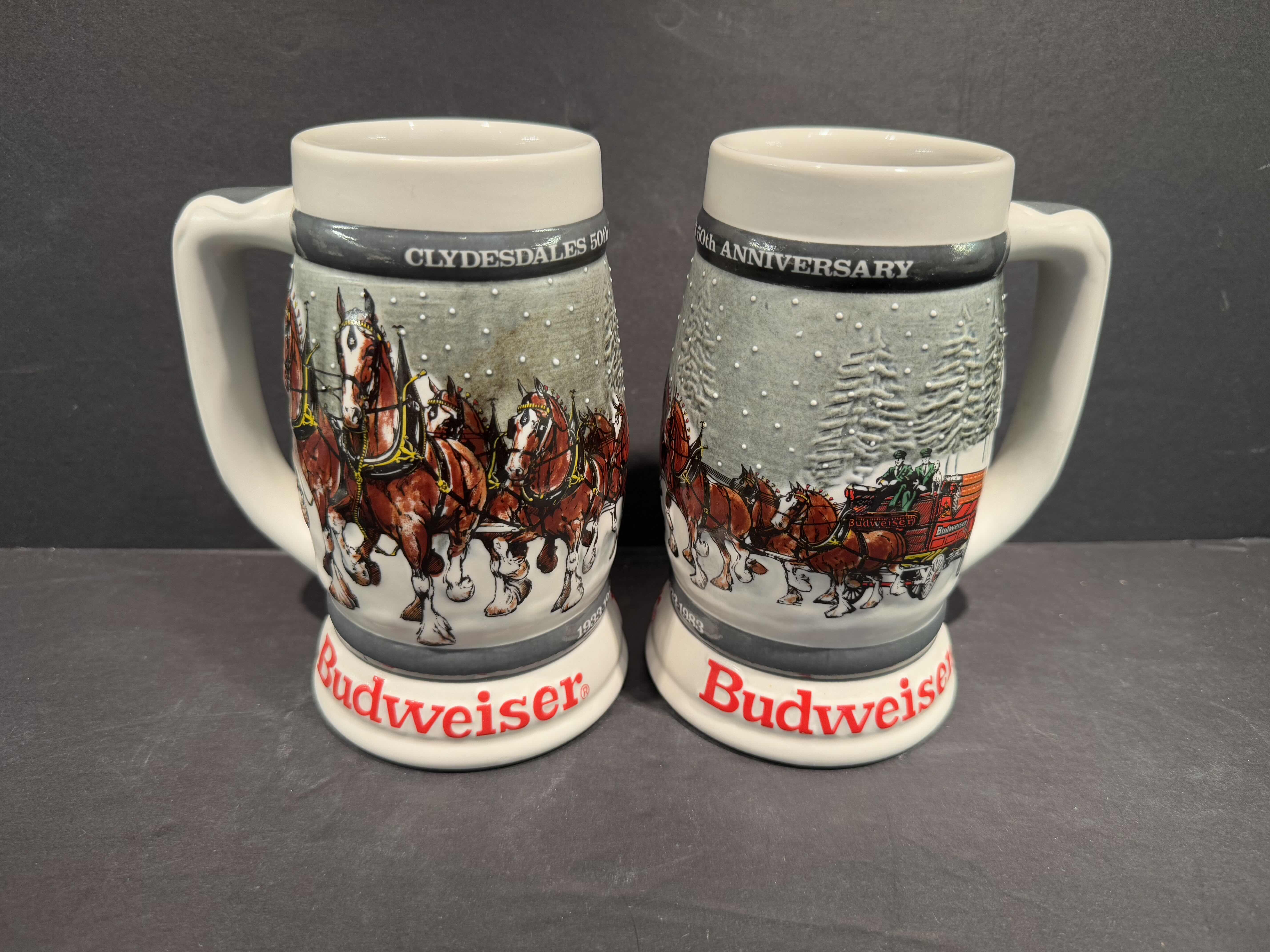 Photo 1 of 2 BUDWEISER CLYDESDALE 50th ANNIVERSARY 1933-1983 BEER STEINS