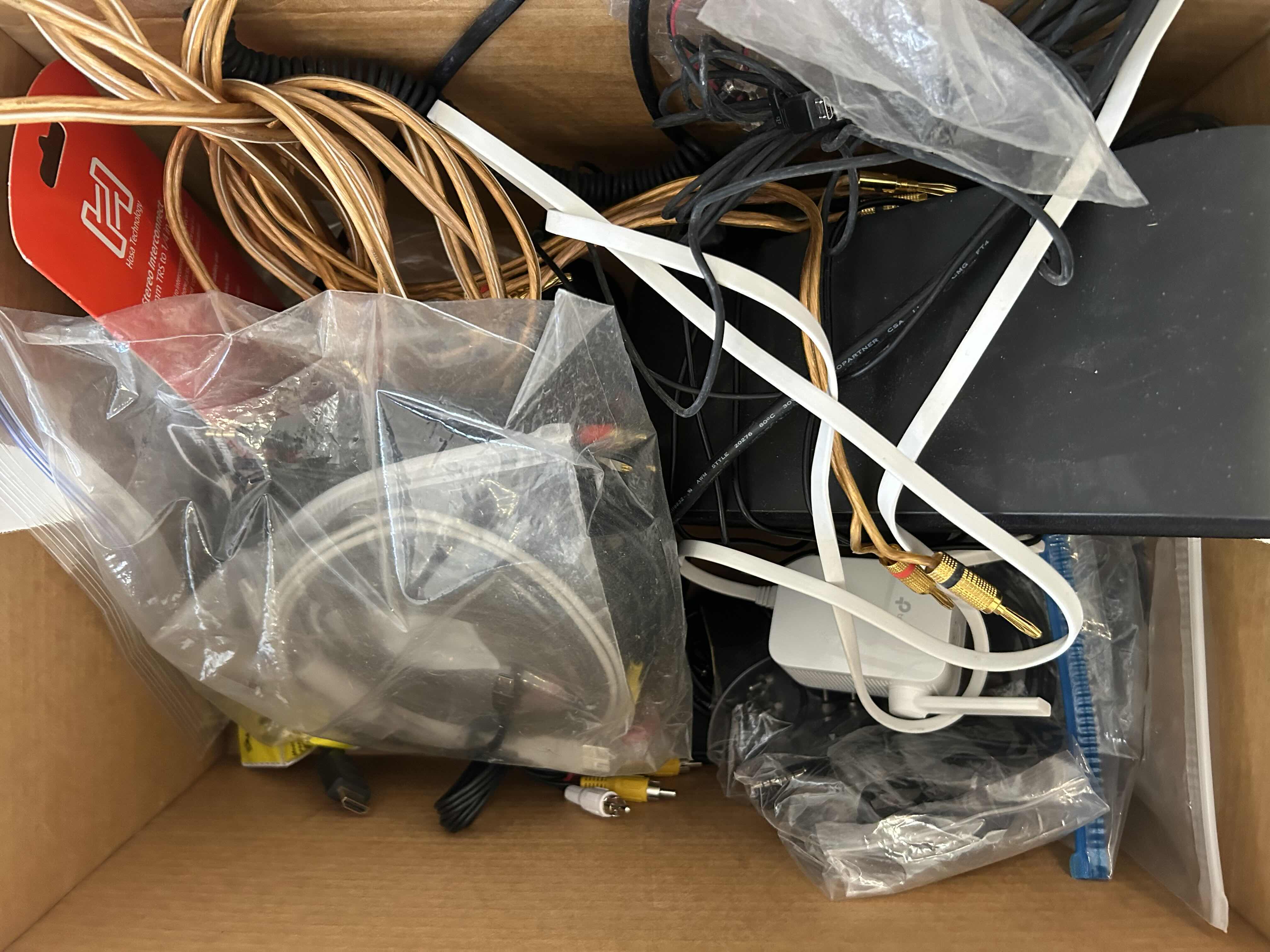 Photo 1 of BOX OF VARIOUS ELECTRONIC CORDS