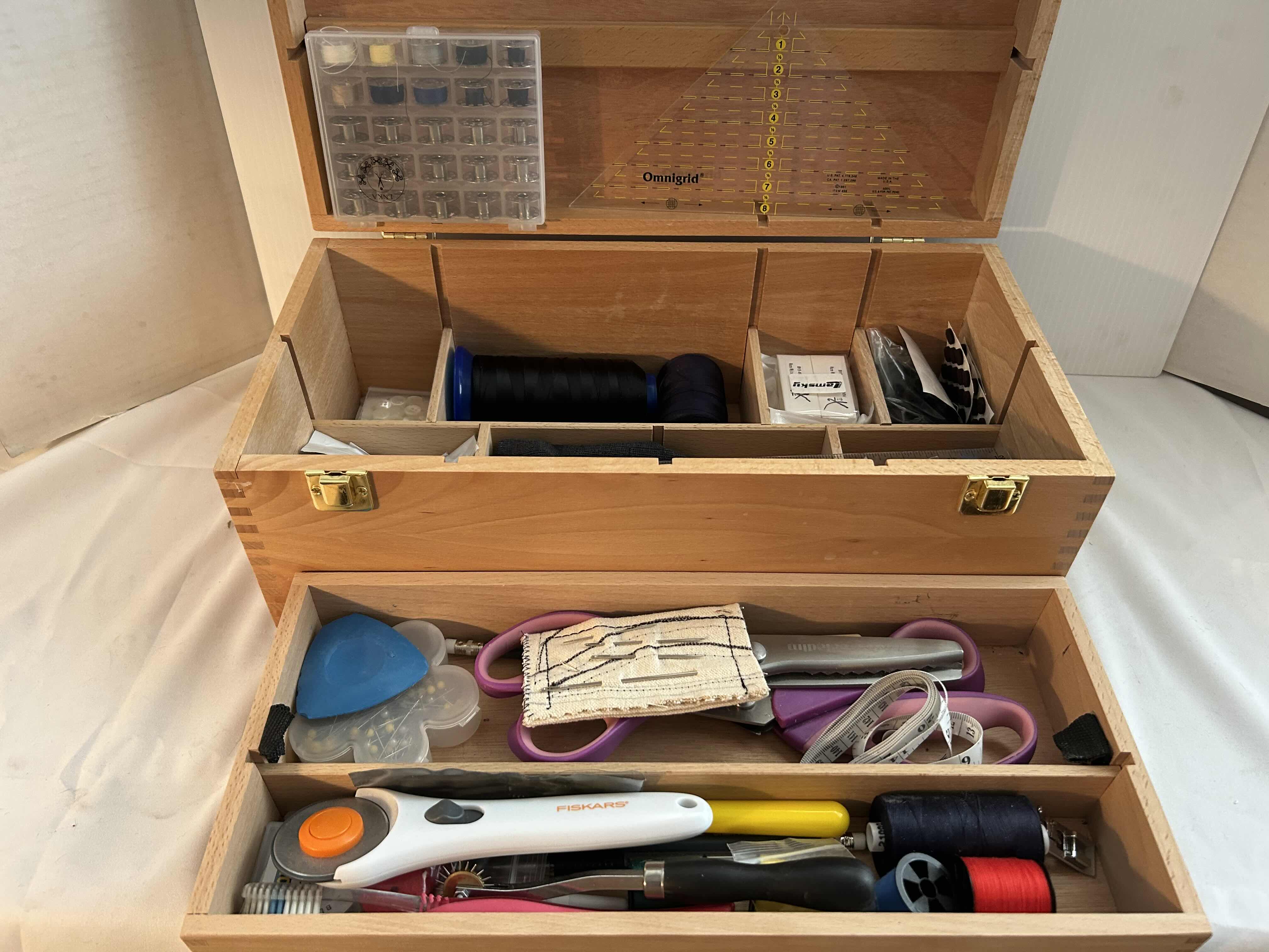 Photo 1 of WOOD SEWING BOX WITH TOOLS