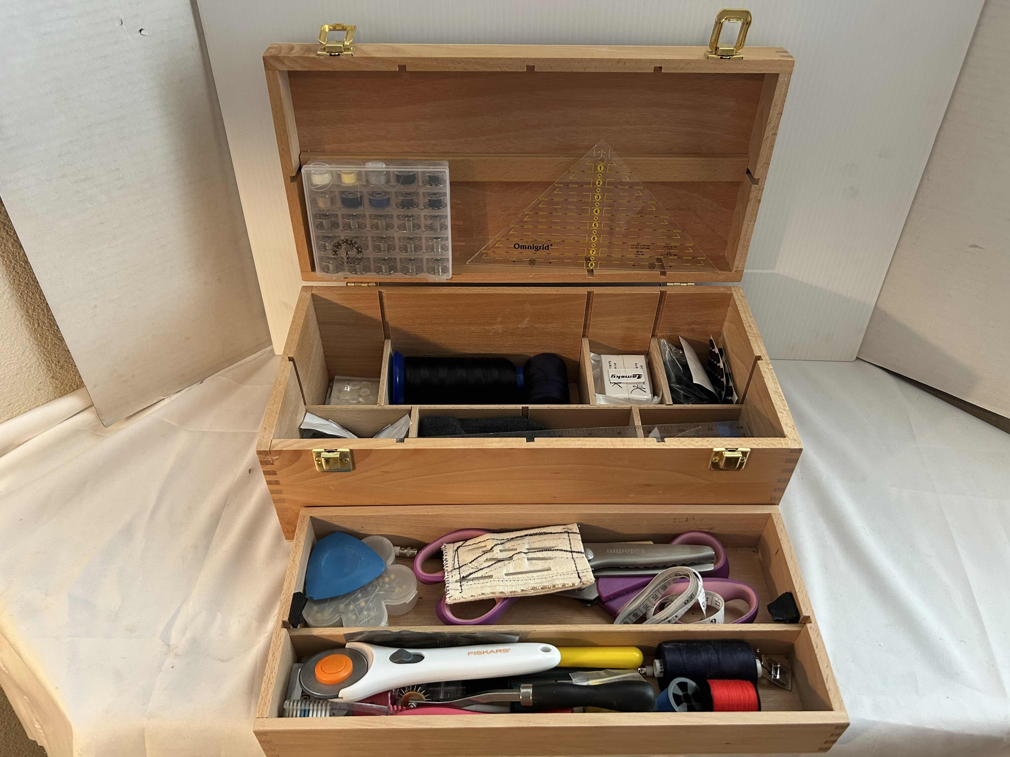 Photo 2 of WOOD SEWING BOX WITH TOOLS