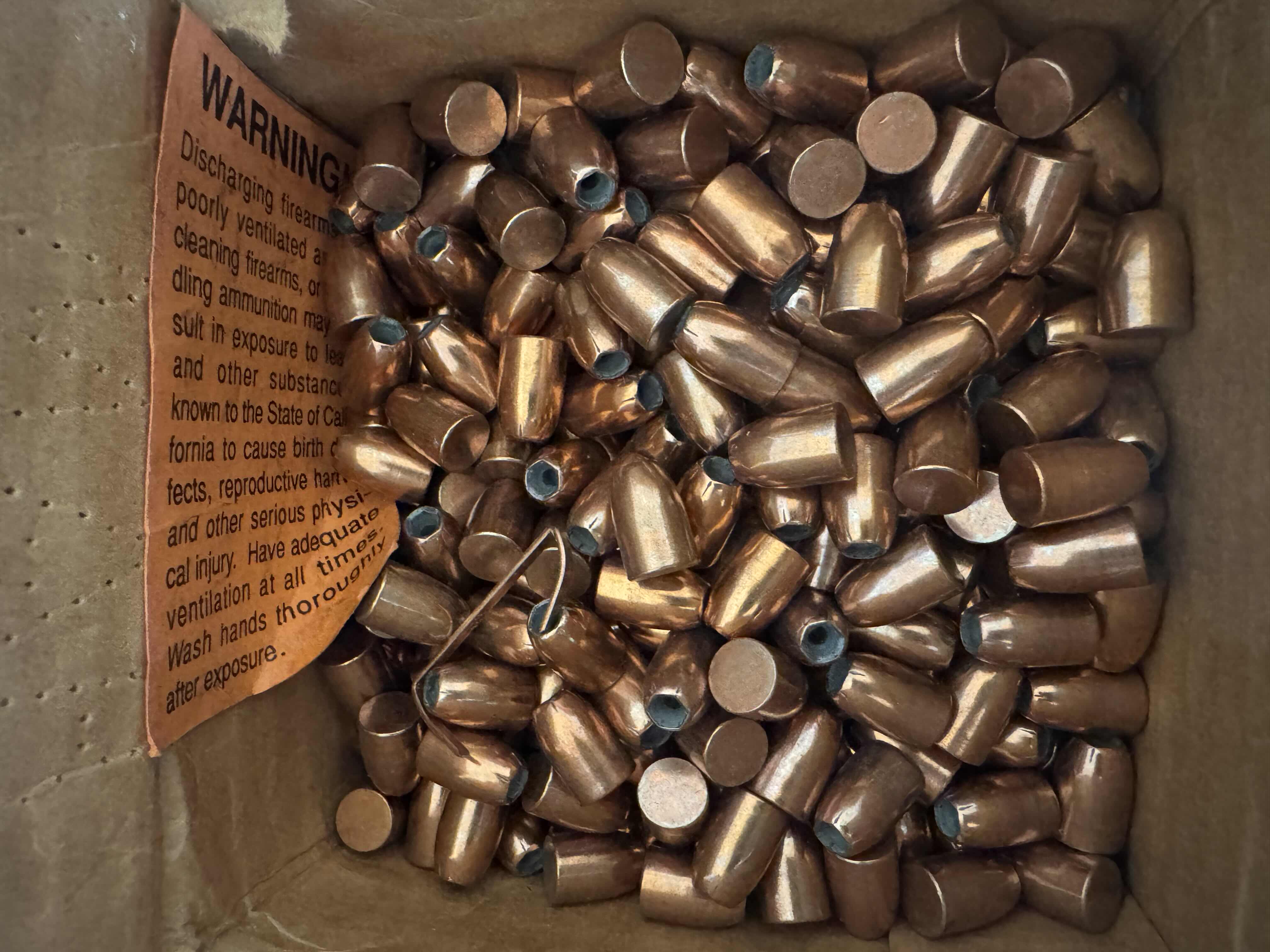 Photo 1 of BOX OF 9MM .355 115GR COPPER FMJ PROJECTILES-FIREARMS, BULLET PARTS FOR 9MM GUN.