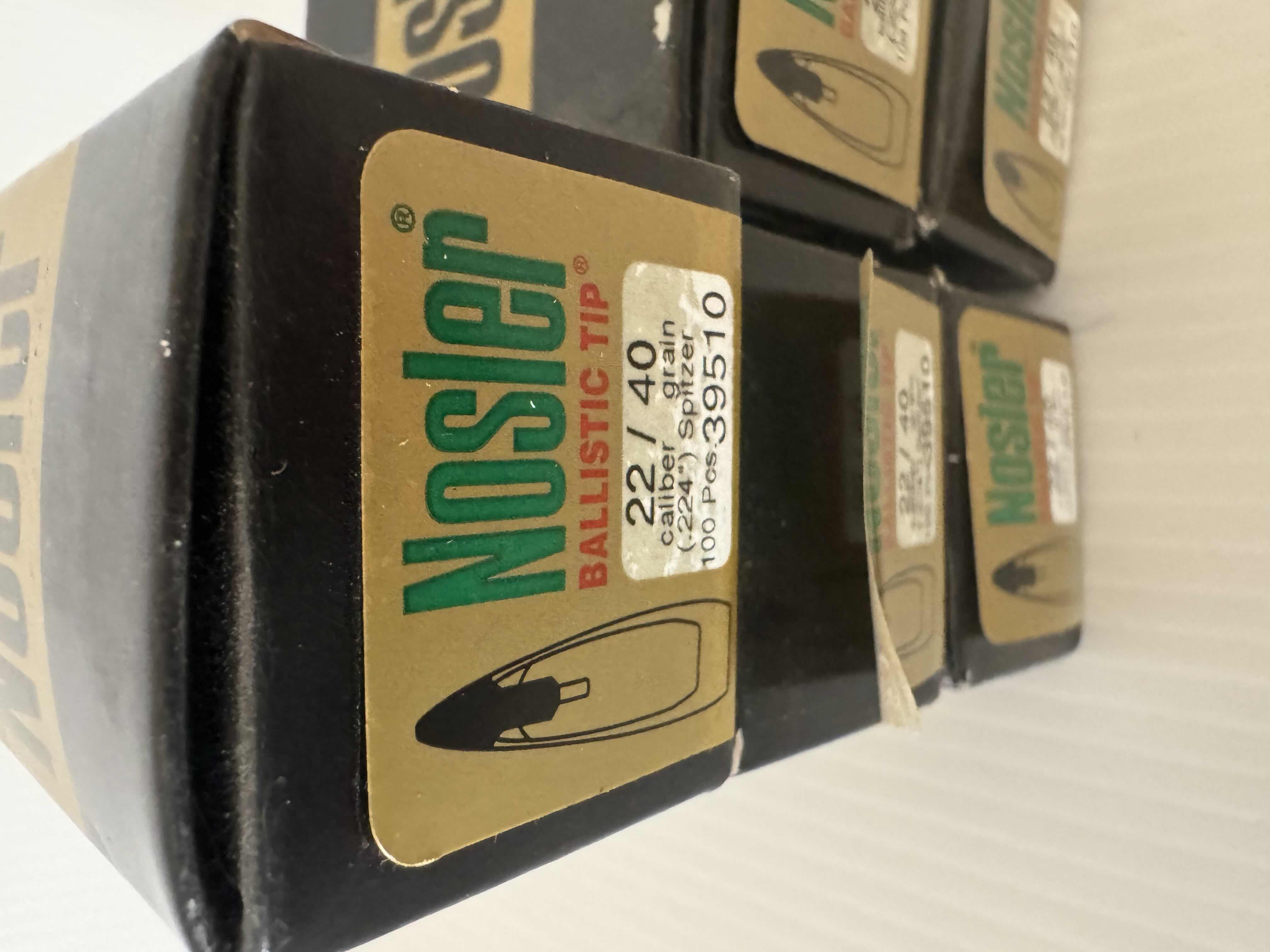 Photo 1 of 5 BOXES NOSLER 22 CALIBER AMMUNITION