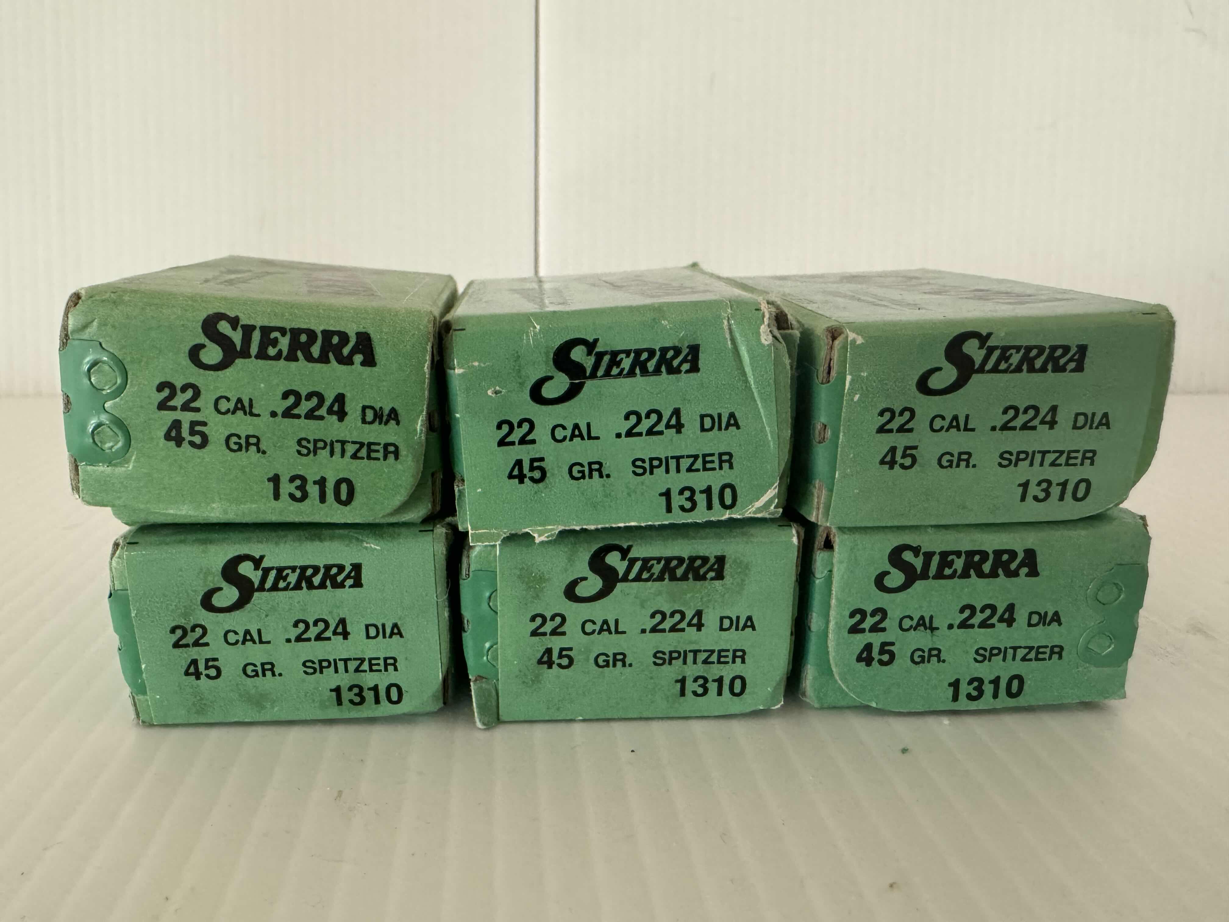 Photo 1 of 6 BOXES OF SIERRA 22 CALIBER RIFLE BULLETS. 1310 FIREARMS/GUN AMMUNITION.