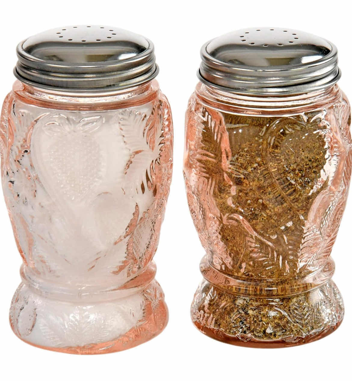 Photo 1 of BRAND NEW CASE OF HOME-X OLD-FASHIONED GLASS STRAWBERRY SALT & PEPPER SHAKERS  (PINK) 2 ½” D x 4 ¾” H