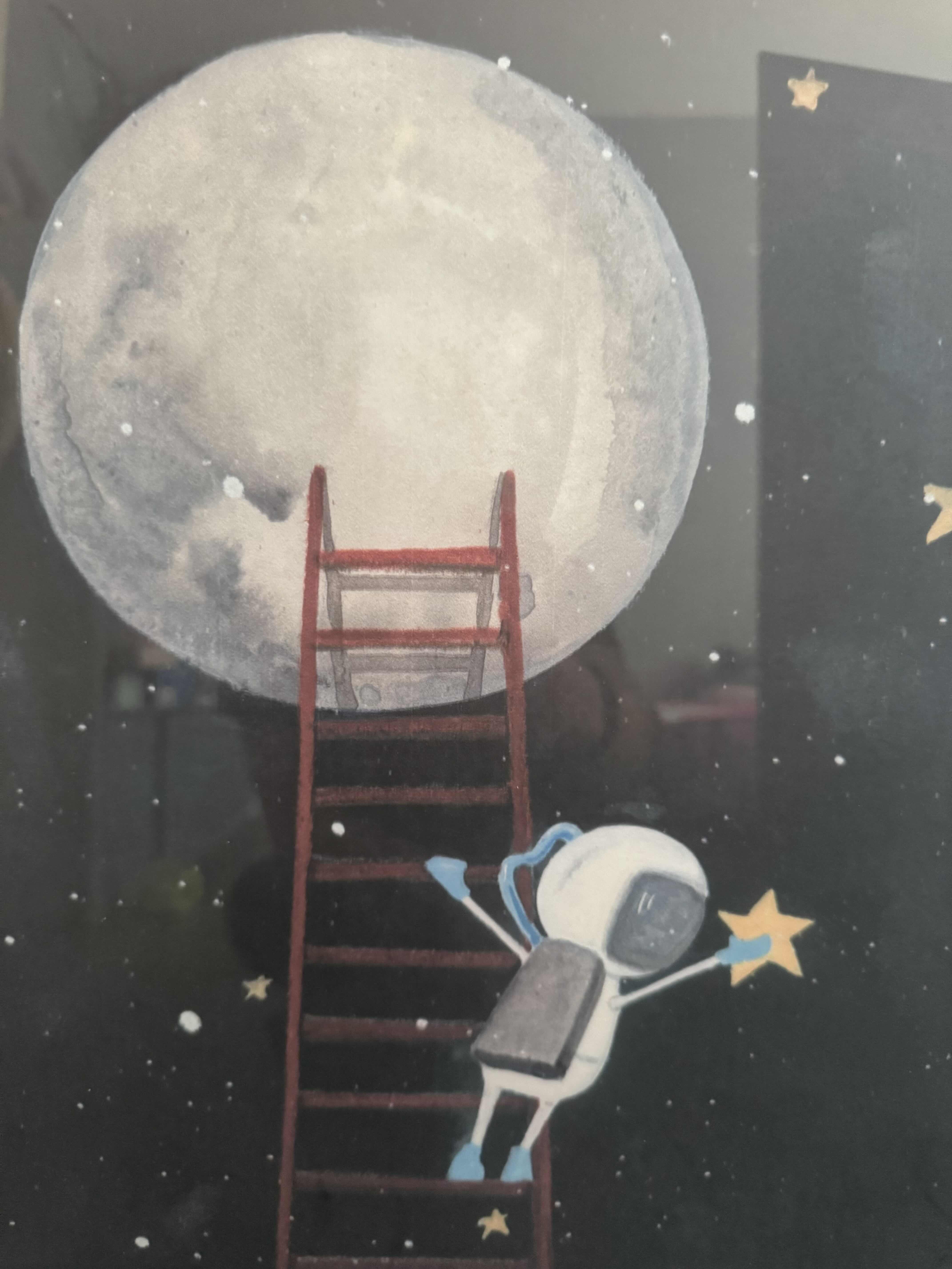 Photo 3 of WALL DECOR FRAME, ASTRONAUT HANGING STARS OUTER SPACE LADDER TO THE MOON
25”H X 21”W