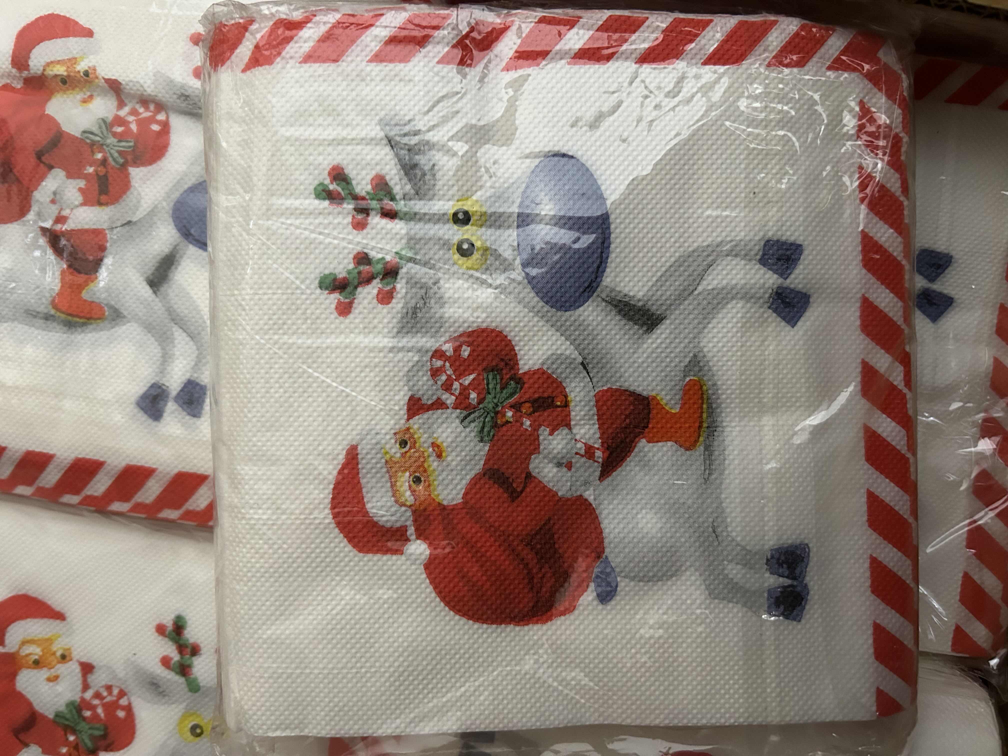 Photo 3 of BRAND NEW 25 PACKS OF 48 HOME-X WHITE WITH SANTA RIDING REINDEER PAPER NAPKINS,