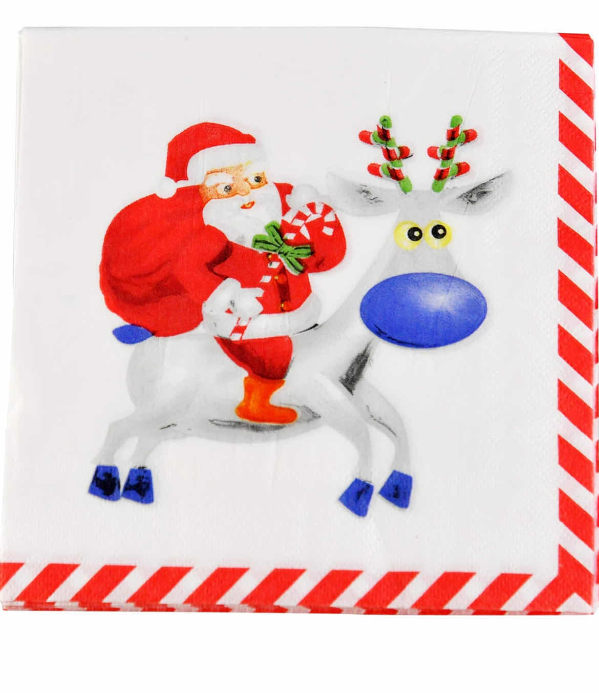 Photo 1 of BRAND NEW 25 PACKS OF 48 HOME-X WHITE WITH SANTA RIDING REINDEER PAPER NAPKINS,