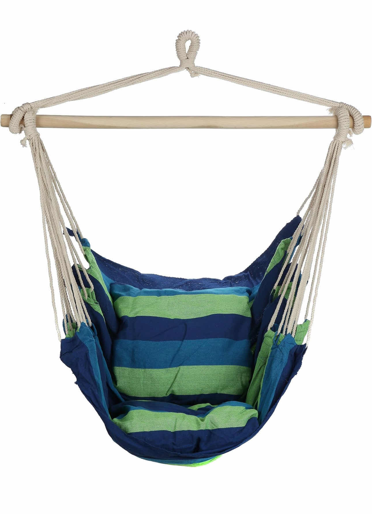 Photo 1 of BRAND NEW CASE OF ARAD BLUE & GREEN HANGING ROPE HAMMOCK CHAIR SWING SEAT  MAX. 265 Lbs. -2 SEAT CUSHIONS INCLUDED