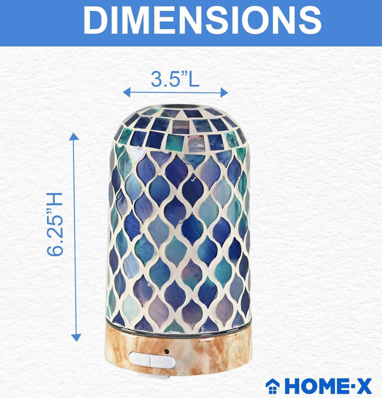 Photo 2 of BRAND NEW CASE OF HOME-X MOSAIC ARABESQUE OIL DIFFUSER, VERTICAL ULTRASONIC ESSENTIAL OIL DIFFUSER , COLOR -CHANGING DIFFUSER , TILE COVER, 2 MIST MODES & AUTO SHUTOFF, 3 ½ " L x 3 ½ " w x 6 ¼ " H