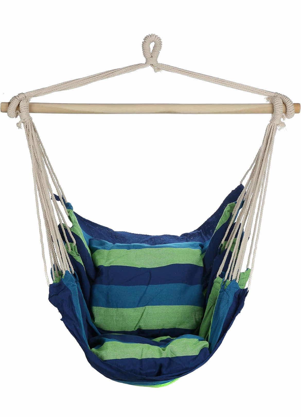 Photo 1 of ARAD BLUE & GREEN HANGING ROPE HAMMOCK CHAIR SWING SEAT FOR ANY INDOOR OR OUTDOOR SPACES- MAX. 265 LBS. -2 SEAT CUSHIONS INCLUDED 