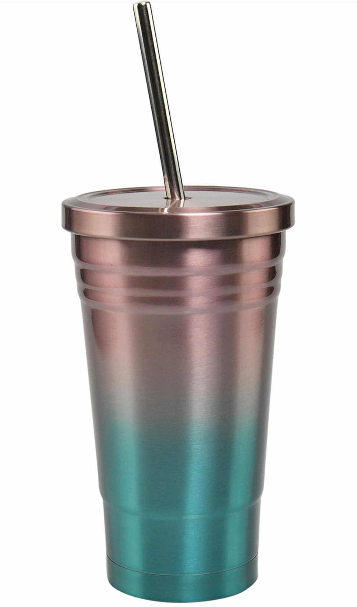 Photo 1 of CASE OF 25 STAINLESS STEEL VACUUM-INSULATED OMBRE PINK/BLUE TUMBLER WITH LID AND METAL STRAW 