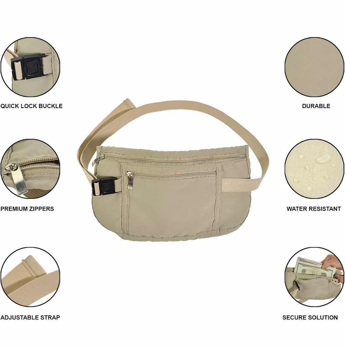 Photo 2 of KHAKI SECURE WAIST MONEY BELT POUCH FOR TRAVEL, WALLET PASSPORT HOLDER FOR MEN AND WOMEN (12)