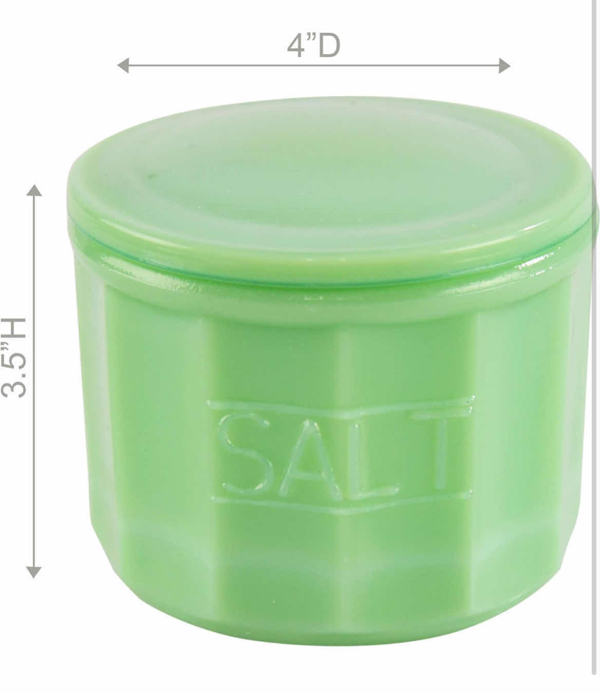 Photo 3 of DEPRESSION STYLE JADE GLASS SALT CELLAR WITH LID, RETRO KITCHEN DECOR, WEDDING GIFT - 3 1/2" H X 4" D