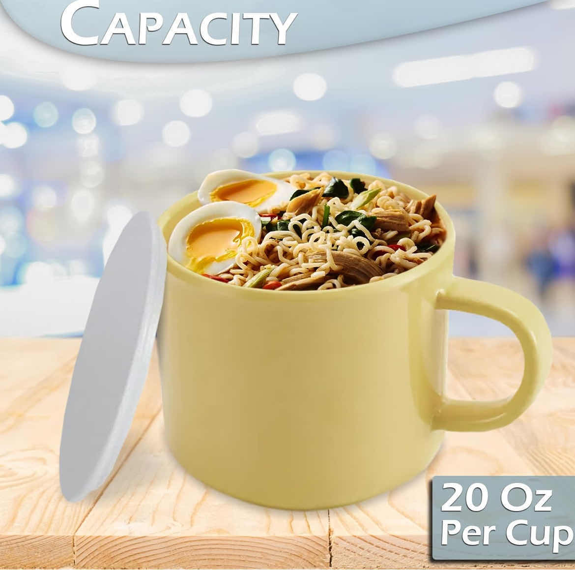 Photo 3 of MICROWAVE 20OZ COFFEE MUGS WITH LIDS - SET OF 4 MICROWAVABLE MUGS WITH HANDLE TO HEAT AND EAT RAMEN, NOODLES & SOUPS - SET OF 4 COLORS LARGE COFFEE CUP DISHWASHER SAFE, BPA-FREE (2)