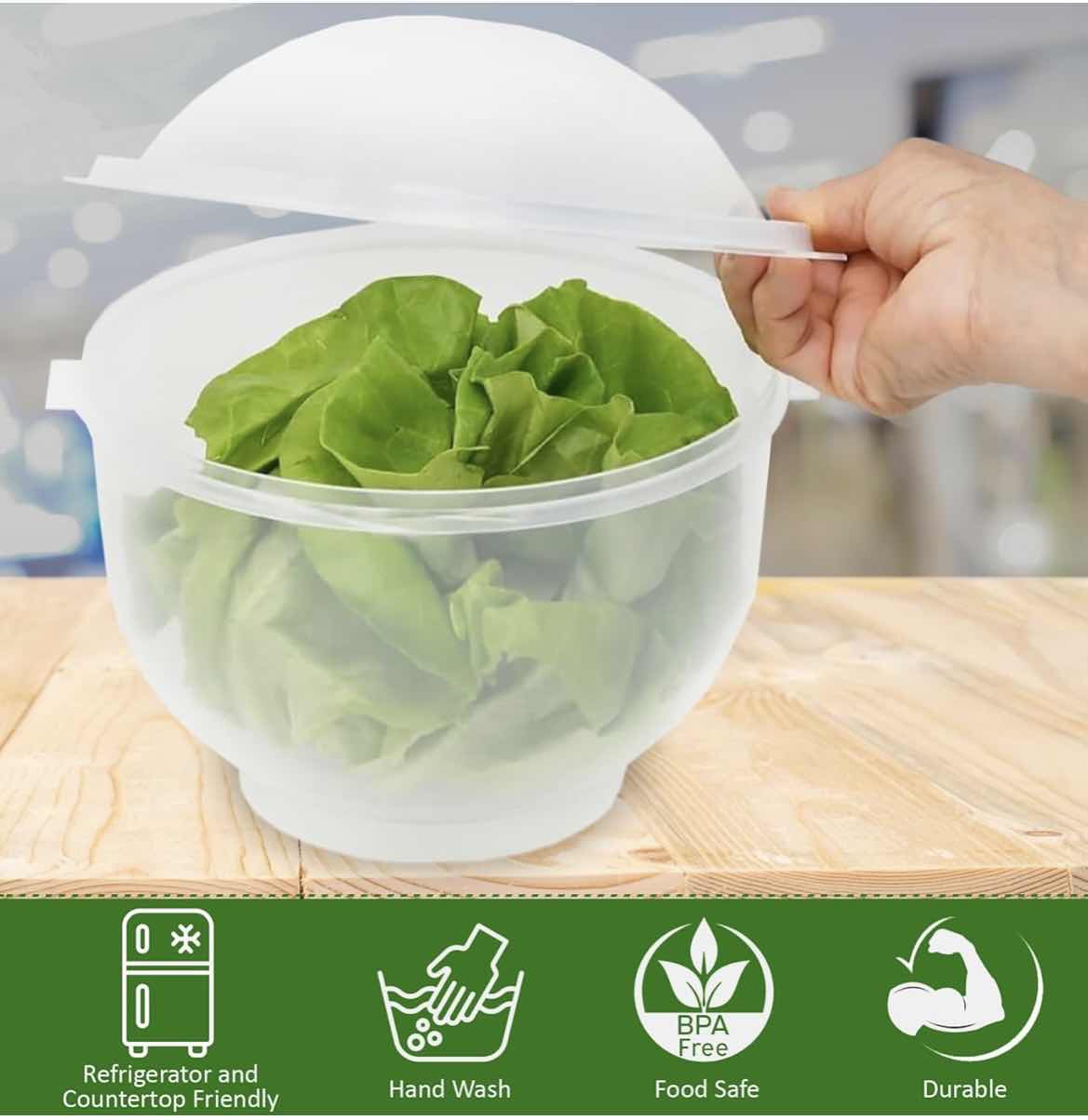 Photo 2 of LETTUCE KEEPER - BPA-FREE LETTUCE KEEPER FOR REFRIGERATOR TO KEEP SALADS AND VEGETABLES FRESH - 7" X 8" LETTUCE CRISPER WITH DRAINAGE RESERVOIR - CLEAR SEE-THROUGH VEGETABLE AND FRUIT CRISPER