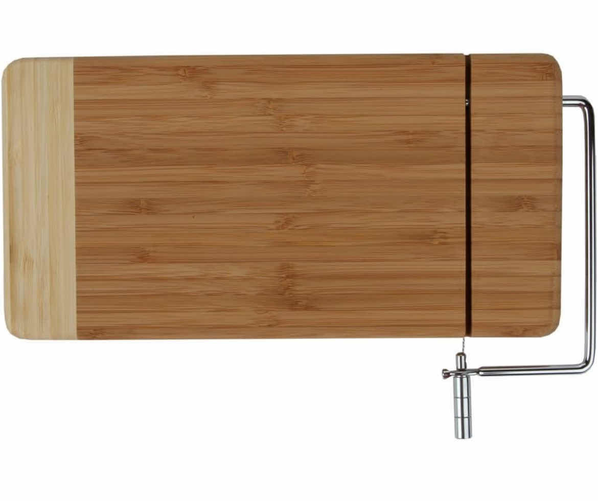 Photo 1 of BAMBOO CHEESE CUTTING BOARD WITH STAINLESS STEEL WIRE CHEESE SLICER, THE ULTIMATE TWO-IN-ONE KITCHENWARE APPLIANCE WITH LITTLE TO NO MESS