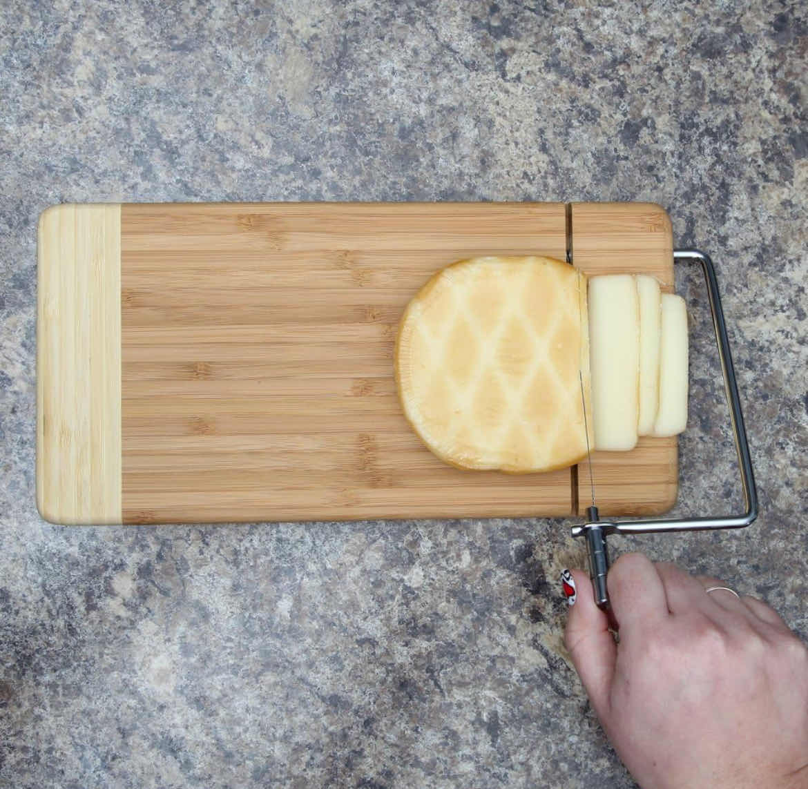 Photo 4 of BAMBOO CHEESE CUTTING BOARD WITH STAINLESS STEEL WIRE CHEESE SLICER, THE ULTIMATE TWO-IN-ONE KITCHENWARE APPLIANCE WITH LITTLE TO NO MESS