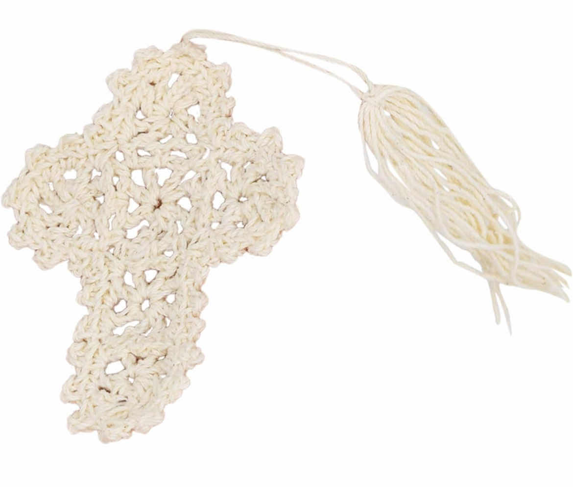 Photo 1 of CASE OF 100 HOME-X IVORY CROCHETED CROSS BOOKMARKS WITH TASSEL-RELIGIOUS CHURCH GIFTS AND BIBLE STUDY SUPPLIES