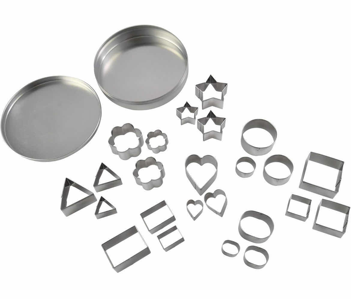 Photo 1 of HOME-X STAINLESS STEEL COOKIE CUTTER SET RECTANGLE SQUARE TRIANGLE HEART CIRCLE STAR FLOWER OVAL SHAPES SET OF 24 (5 SETS)