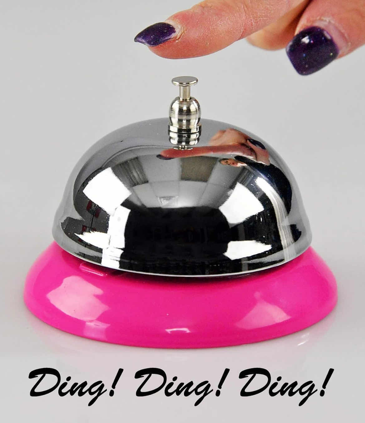 Photo 2 of CASE OF 60 HOME-X SILVER CALL BELL WITH PINK BASE RECEPTION DESK COUNTER BELL 3 ¼” D x 2 ¼” H