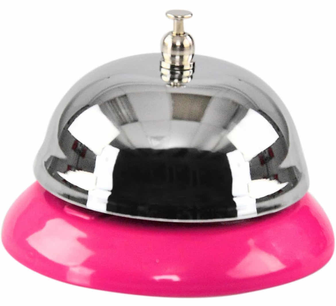 Photo 1 of CASE OF 60 HOME-X SILVER CALL BELL WITH PINK BASE RECEPTION DESK COUNTER BELL 3 ¼” D x 2 ¼” H