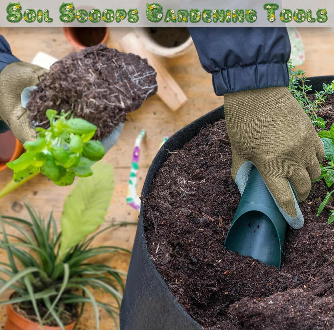 Photo 4 of CASE OF 48 HOME-X SET OF 2 SOIL SCOOPS DIFFERENT SIZES  6½" x 2½" and 6¼" x 1¾" - GREEN