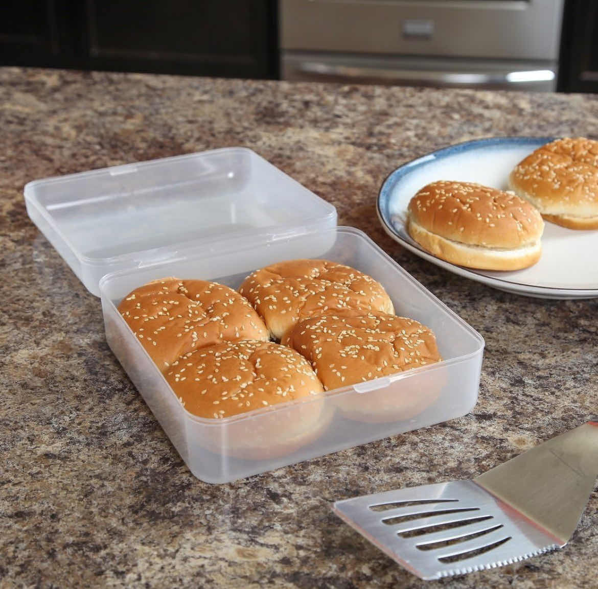 Photo 1 of CASE OF 12 HOME-X HAMBURGER BUN STORAGE CONTAINER SEE THROUGH CONTAINER