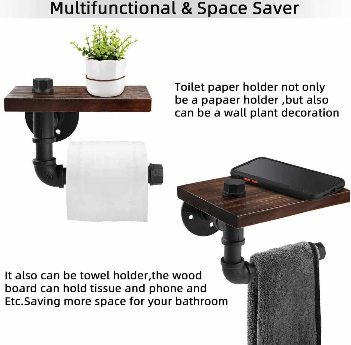 Photo 3 of CASE OF 10 FARMHOUSE TOILET PAPER HOLDER WITH SHELF (BROWN)