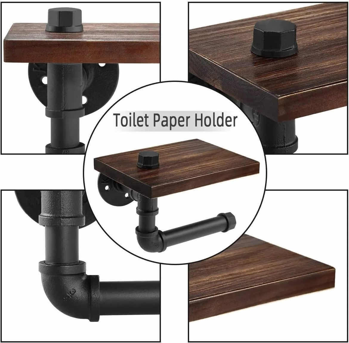 Photo 3 of CASE OF 10 FARMHOUSE TOILET PAPER HOLDER WITH SHELF (BROWN)