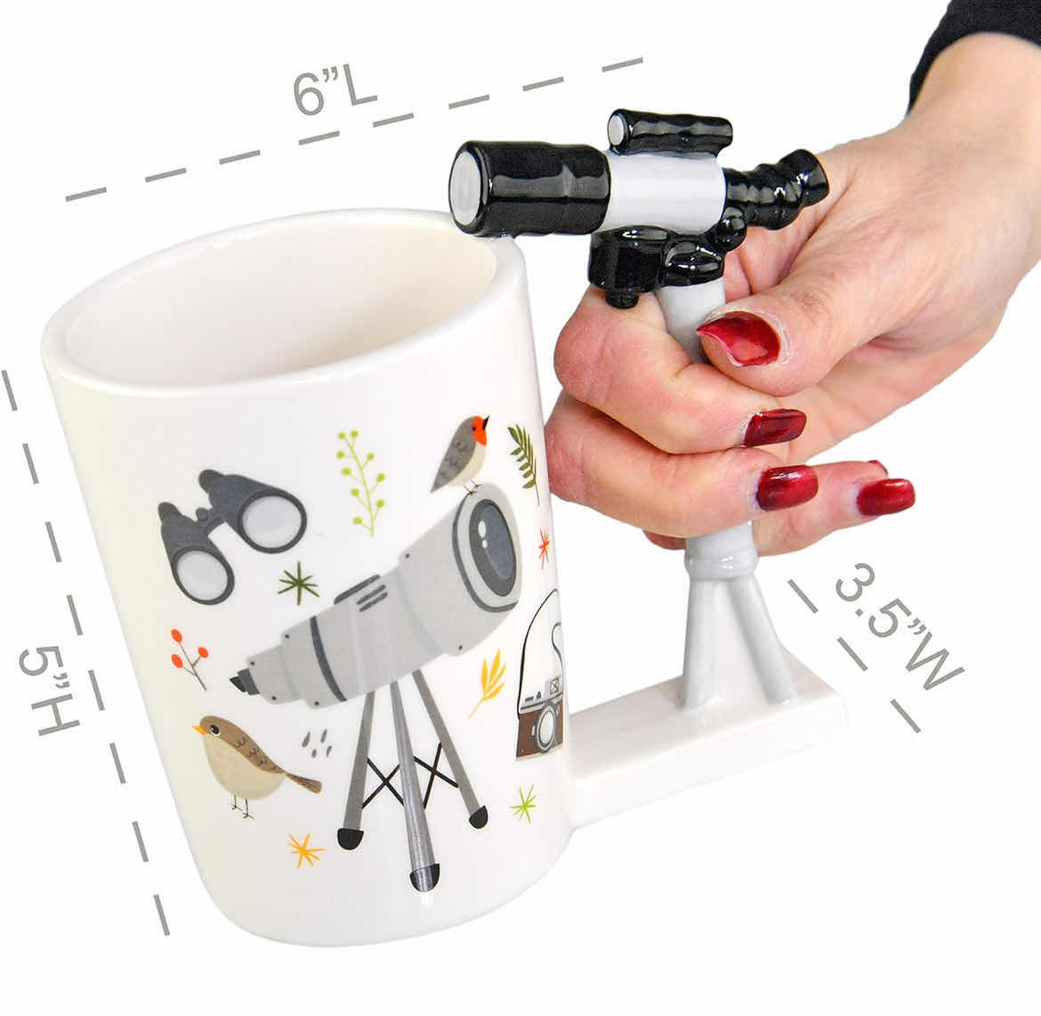 Photo 4 of CASE OF 18 HOME-X BIRD WATCHING NOVELTY COFFEE MUG WITH TELESCOPE HANDLE FOR BIRD LOVERS