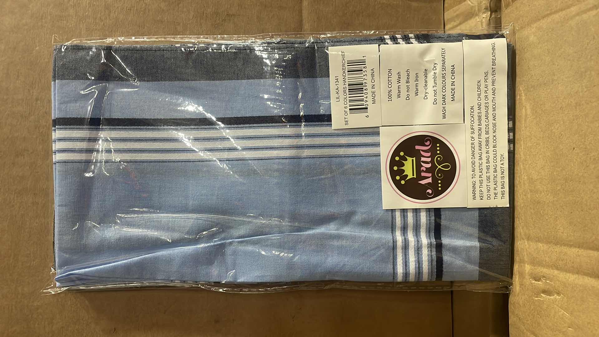 Photo 2 of CASE OF 100 ARAD MENS COTTON HANDKERCHIEF SET OF 6 COLORS