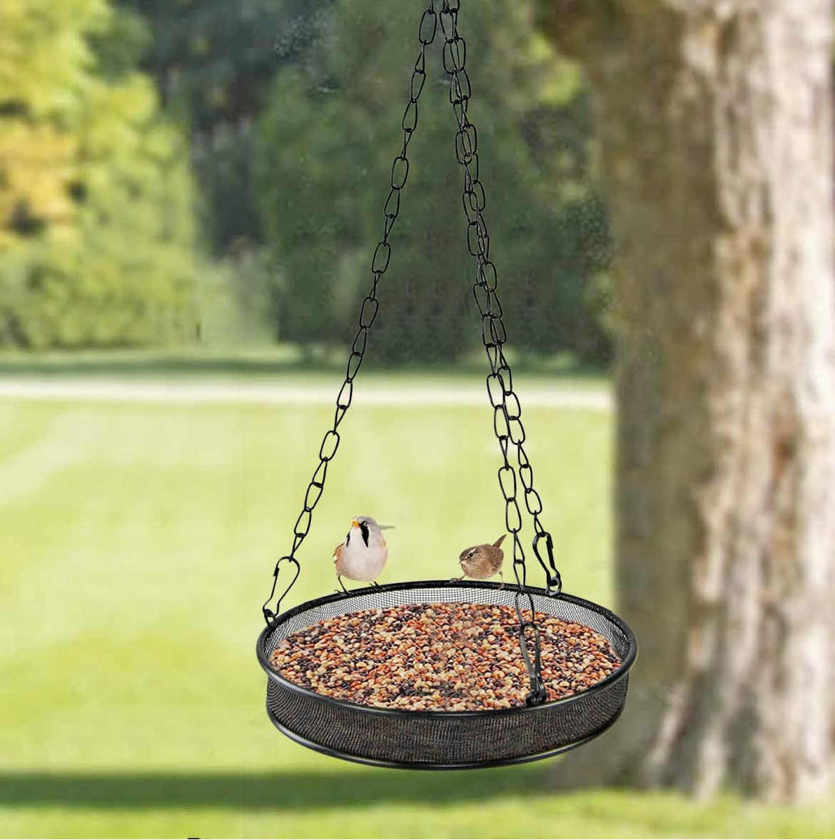 Photo 2 of CASE OF 20 HOME-X ROUND MESH HANGING BIRD FEEDER, EASY-FILL OUTDOOR BIRD FEEDER, SHALLOW OPEN DISH WITH 7-INCH DIAMETER, 16 1/2" L X 7" W X 1" H, BLACK