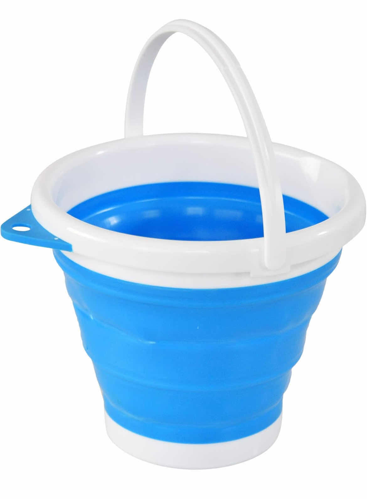 Photo 1 of CASE OF 30 HOME-X COLLAPSIBLE BUCKET PORTABLE BUCKET FOR CLEANING PLASTIC BUCKET FOR OUTDOOR OR INDOOR USE 
10" D x 8 ½” H, 1.3 GALLON CAPACITY BLUE/WHITE