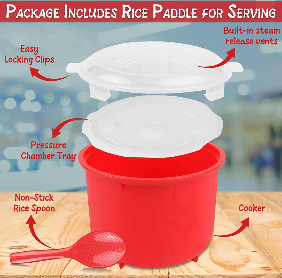 Photo 2 of CASE OF 12 HOME-X MICROWAVE RICE COOKER 10 CUP COOKER BPA FREE EASY TO USE LOW MESS AND STEAMS RICE TO PERFECTION EVERY-TIME