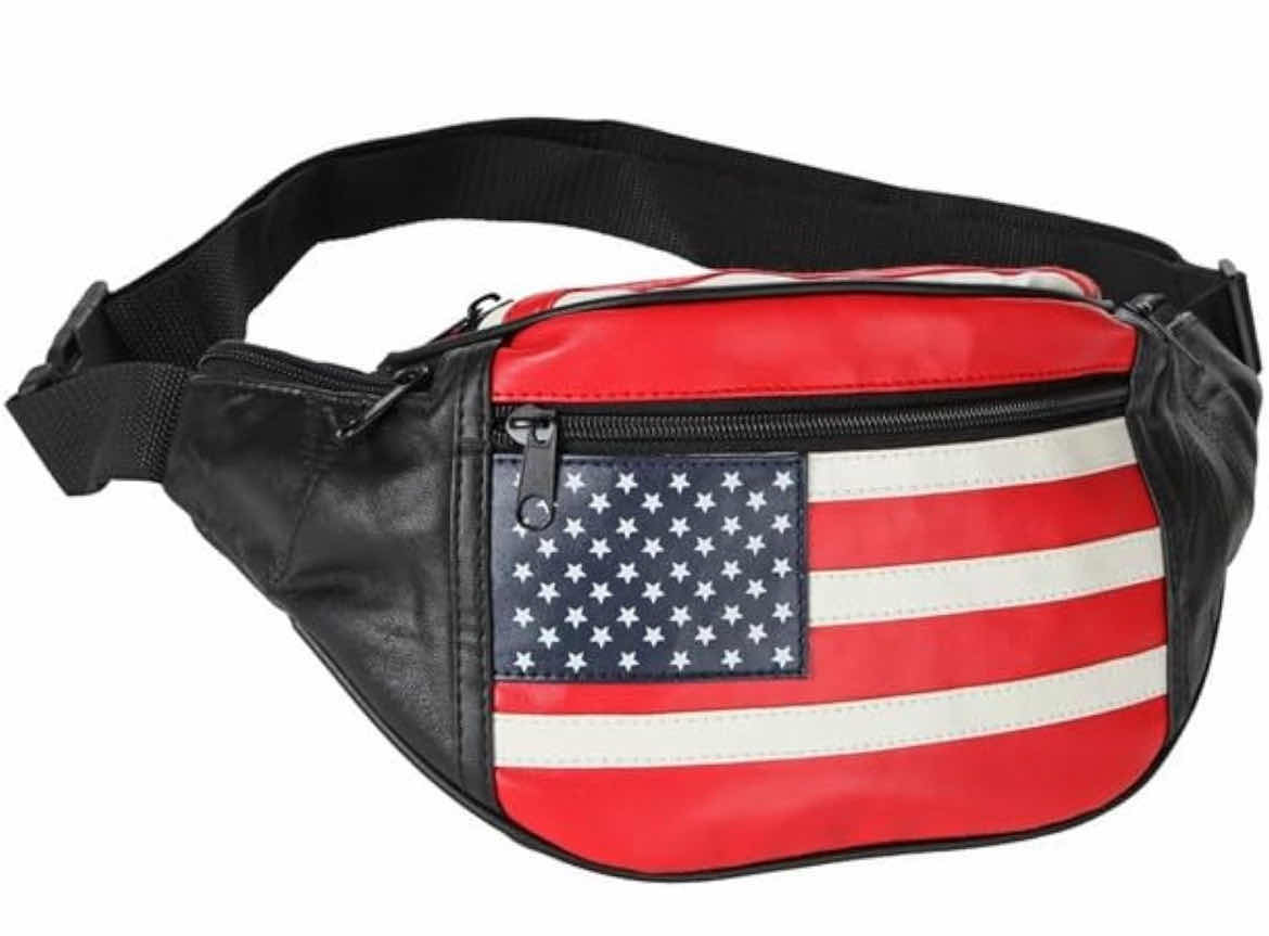 Photo 1 of 22PCS HOME-X LEATHER FANNY PACK FOR MEN & WOMEN - STYLISH WAIST BAG FOR TRAVEL, HIKING & RUNNING - ADJUSTABLE BELT, LARGE CAPACITY HIP PACK, FASHION BELT ORGANIZER - UNISEX WAIST PACK FOR DAILY USE, FLAG