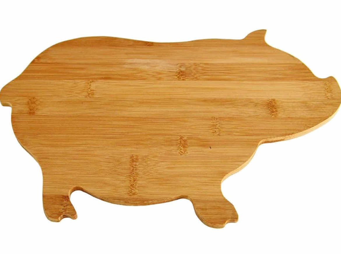 Photo 1 of CASE OF 24 HOME-X PIG-SHAPED BAMBOO REVERSIBLE CUTTING BOARD AND SERVING TRAY, CHEESE BOARD, KITCHEN TRAY, OR FRUIT PLATTER-NATURAL COLOR-15 5/8" X 9 1/2" X 5/8"