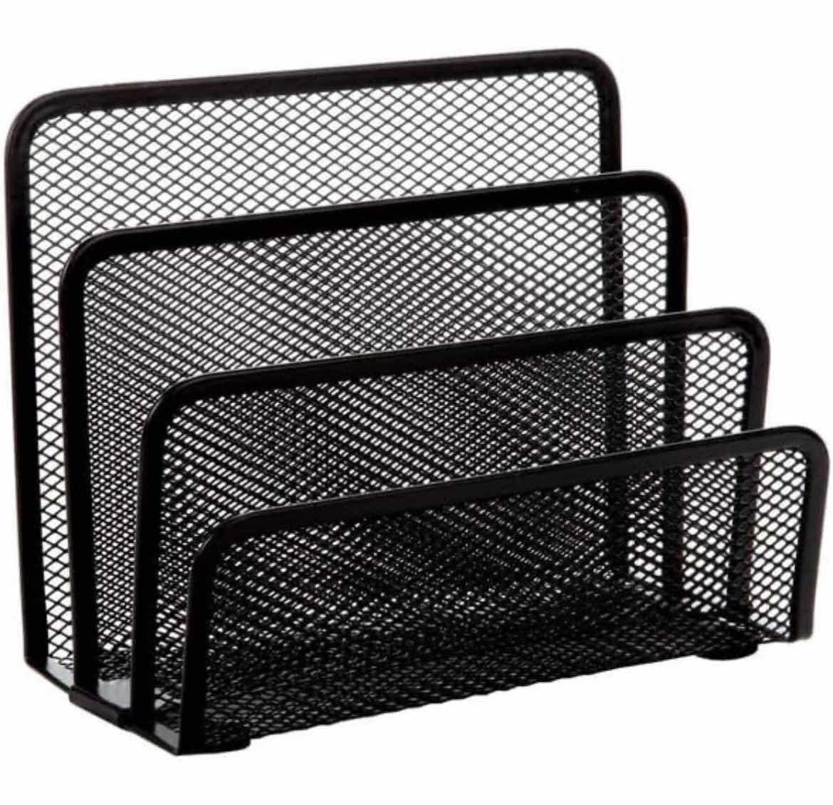 Photo 1 of CASE OF 48 HOME-X METAL MESH LETTER HOLDER WITH STORAGE 3 SLOTS HOME OFFICE DESK ORGANIZER MAIL SORTER BLACK 6 ¾” Lx 3 1/8” W x 5 ½” H