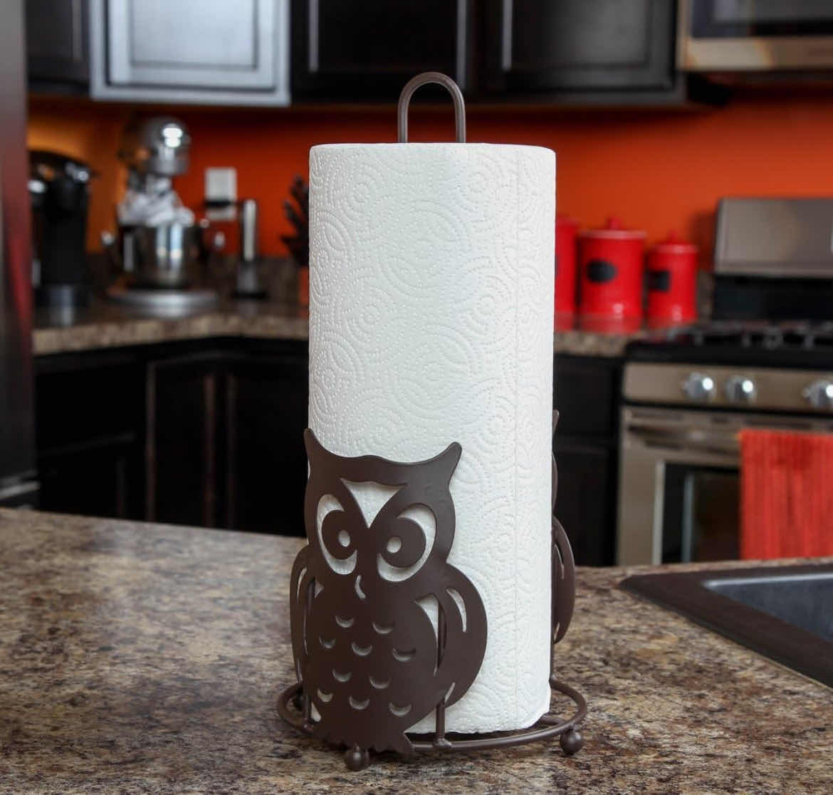 Photo 2 of CASE OF 9 HOME-X OWL PAPER TOWEL HOLDER COUNTERTOP DISPENSER FOR KITCHEN & BATHROOM, BRONZE, MATTE BLACK METAL STAND, RUSTIC FARMHOUSE DECOR, UNIQUE & FUN DESIGN, STURDY & DURABLE