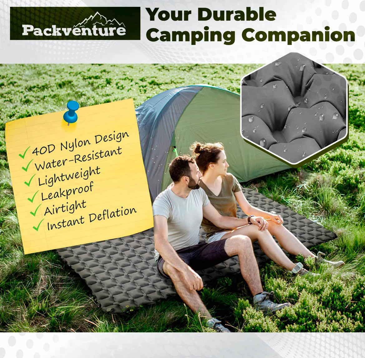 Photo 1 of PACK VENTURE 2 PERSON WATERPROOF INFLATABLE CAMPING SLEEPING MATS W BAG & REPAIR KITS