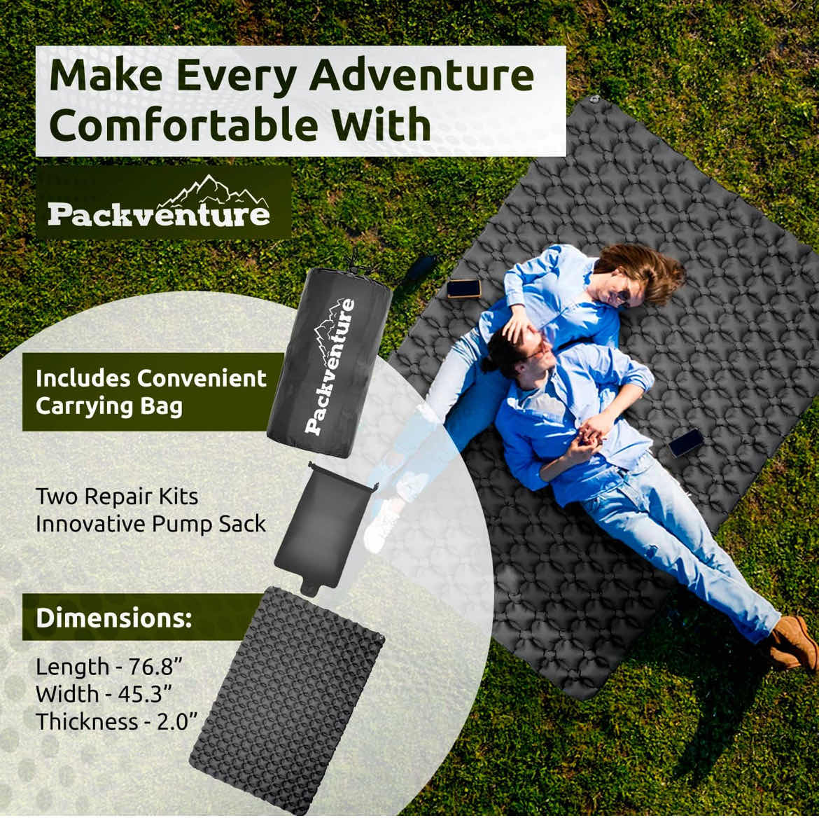 Photo 2 of PACK VENTURE 2 PERSON WATERPROOF INFLATABLE CAMPING SLEEPING MATS W BAG & REPAIR KITS