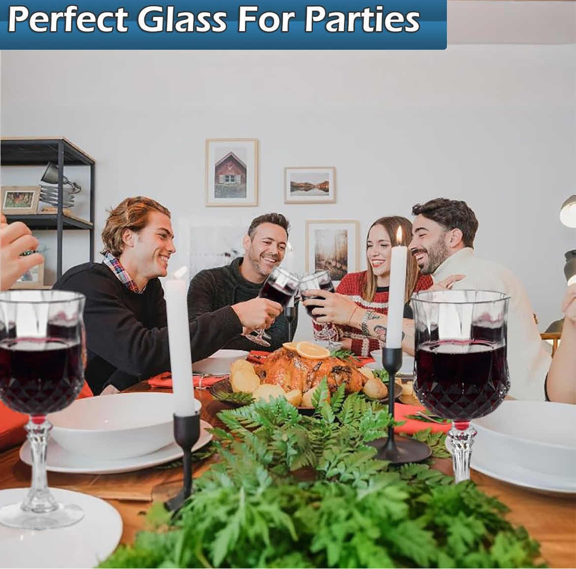 Photo 1 of CASE OF 24 SETS OF 4 HOME-X PLASTIC GOBLETS 4PCS TRANSPARENT REUSABLE ACRYLIC WINE GLASSES WITH STEMS ELEGANT & UNBREAKABLE WINE GLASSES FOR CHAMPAGNE PARTIES WEDDINGS OUTDOOR BBQ PICNICS