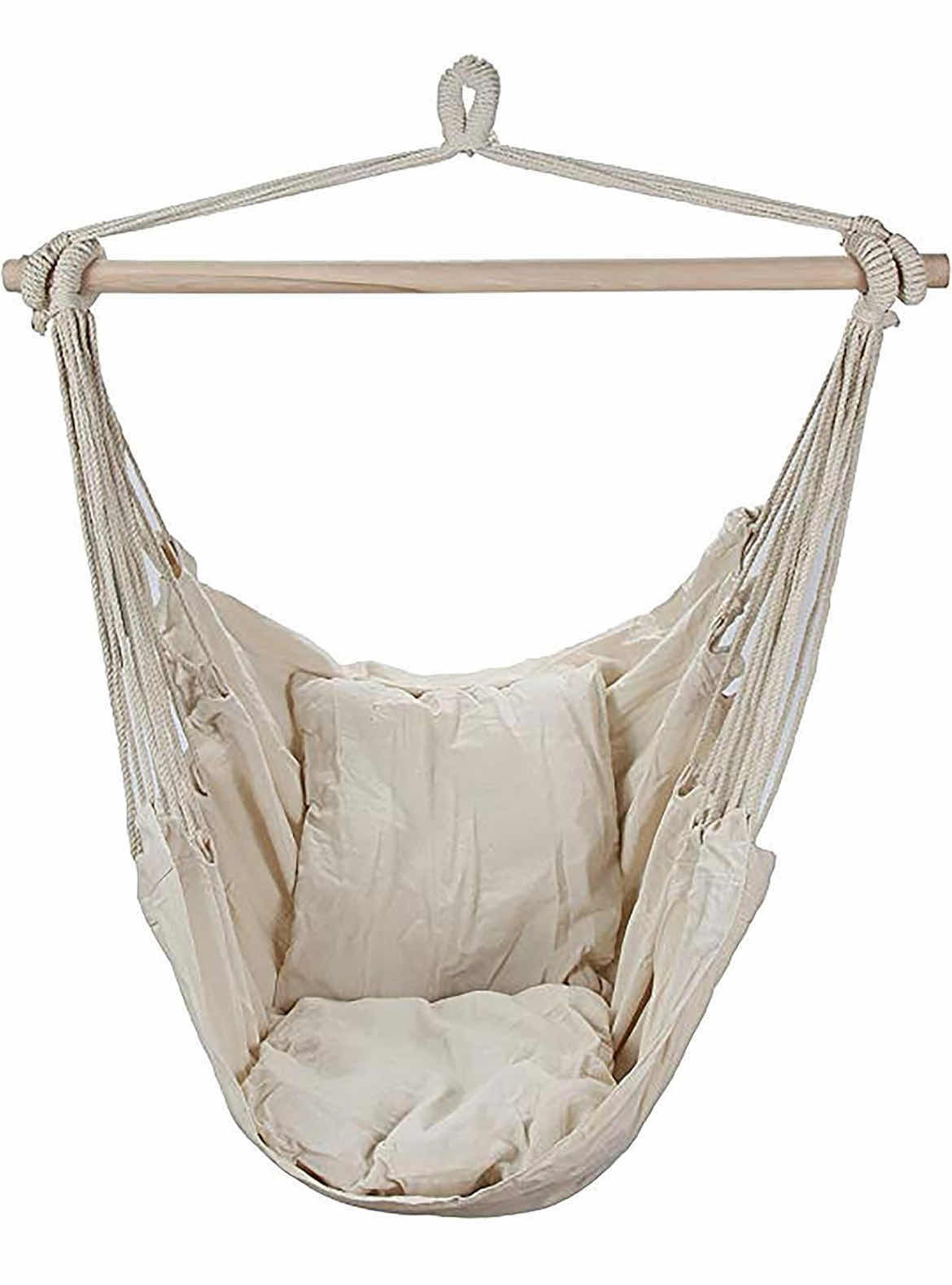 Photo 1 of CASE OF 4 ARAD WHITE HANGING ROPE HAMMOCK CHAIR SWING SEAT FOR ANY INDOOR OR OUTDOOR SPACES MAX. 265 LBS. 2 SEAT CUSHIONS INCLUDED CASE