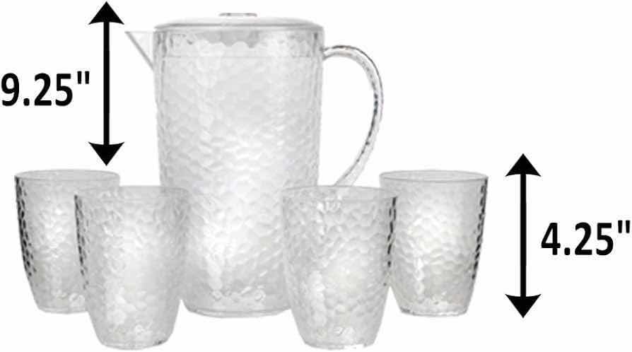 Photo 5 of CASE OF 12 HOME-X PLASTIC HAMMERED DESIGN 64OZ PITCHER WITH 4 MATCHING TUMBLERS KITCHENWARE PARTIES BARBECUES BBQ CELEBRATIONS (CLEAR)