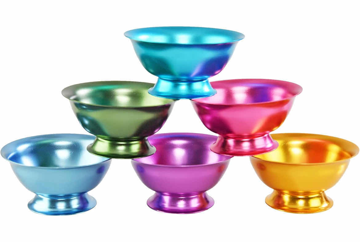 Photo 1 of CASE OF 18 SETS HOME-X COLORFUL ALUMINUM BOWLS, SERVING DISHES, ASSORTED COLORS, SET OF 6 – 4 ½” D X 2”