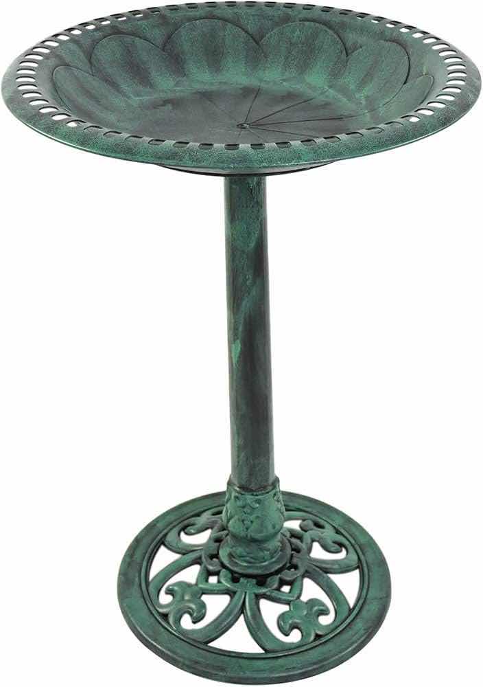 Photo 1 of NEW HOME-X GREEN POLY RESIN GARDEN BIRD BATH WITH PEDESTAL 20.5” X H27.5”